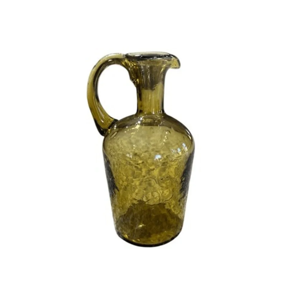 Vintage Crackle Glass Bud Vase Set Amber Green Blue Mini Pitcher Trio